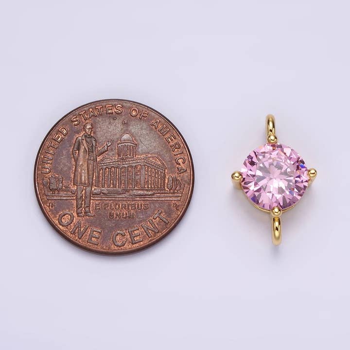 Aim Eternal - Wholesale Individual Charm/Pendant - 14K Gold Filled 10mm Round CZ Birth Month Personalized Connector | G-157 - G-16911