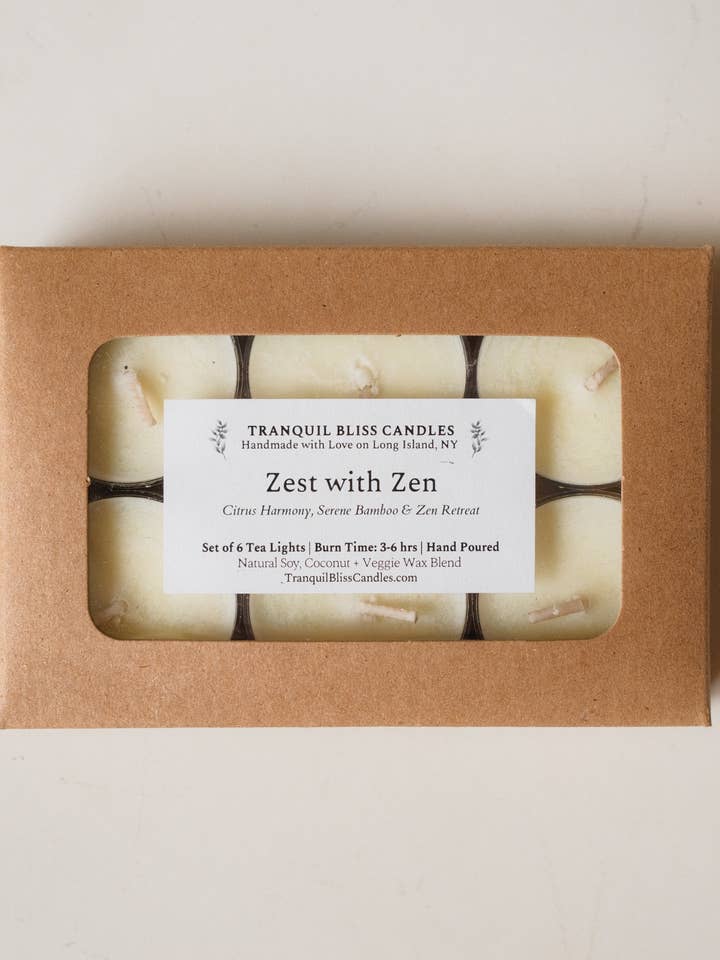 Zest med Zen fyrfadslys for engroshandel hos Tranquil Bliss Candles