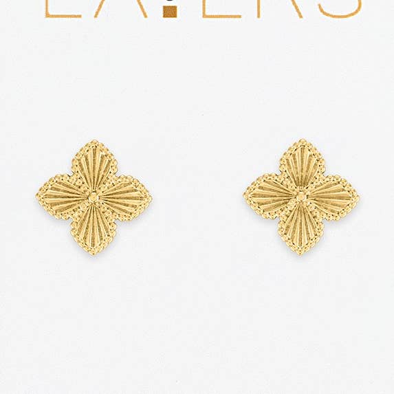 Layers Earrings: Gold Quatrefoil Stud Earrings for wholesale by Center Court