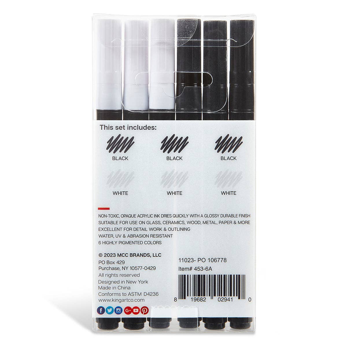 KINGART - Wholesale Marker - Acrylic Paint Pens Extra Fine - Black & White 6 pc8