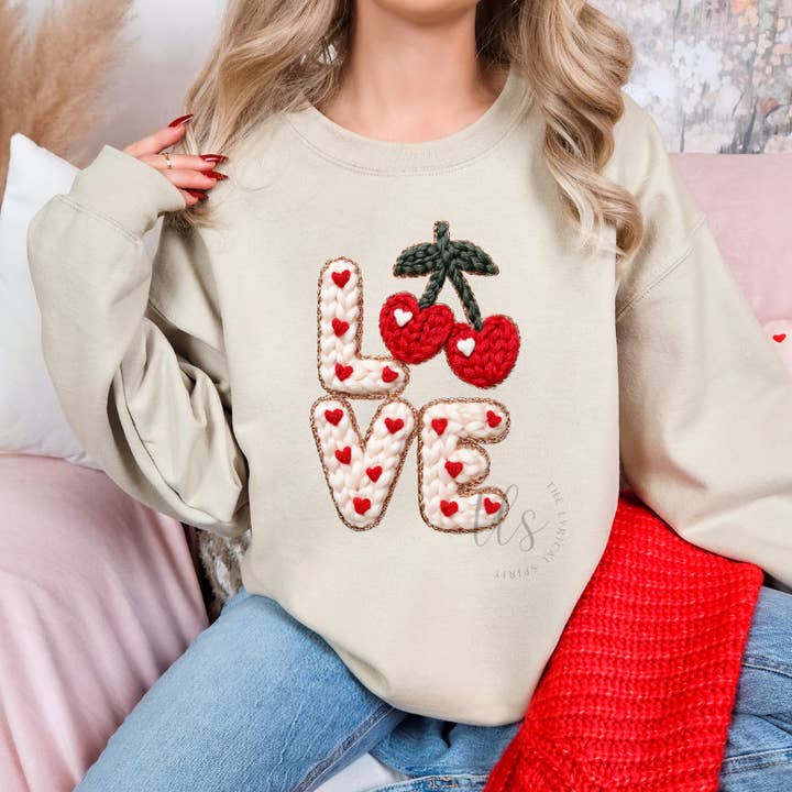 Love Faux Yarn Valentine's Sweatshirt for wholesale by The Lyrical Spirit, LLC
