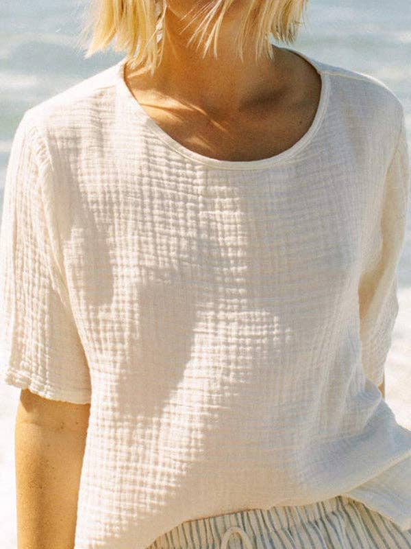 OceanusSwim - Wholesale T-Shirt - Women's - Loose Short Sleeves Solid Color Round-Neck T-Shirts Tops7