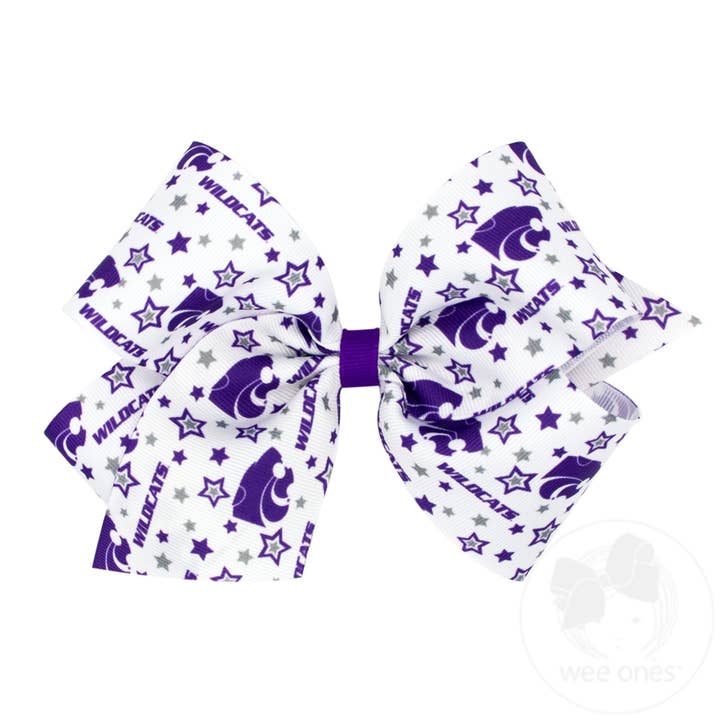 Kansas State King Logo Print Grosgrain Hair Bow for wholesale by CollegeHairBows.com