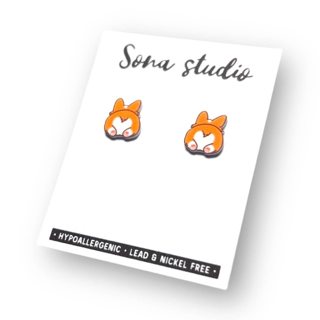 Sona Studio - Wholesale Stud/Post Earrings - Corgi Butt Earrings1