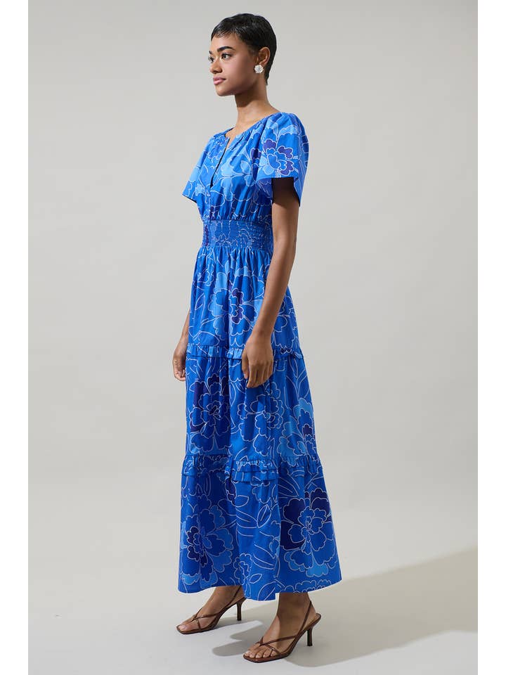 COBALTS Maris Floral Palmer Poplin Tiered Maxi Dress for wholesale on Faire