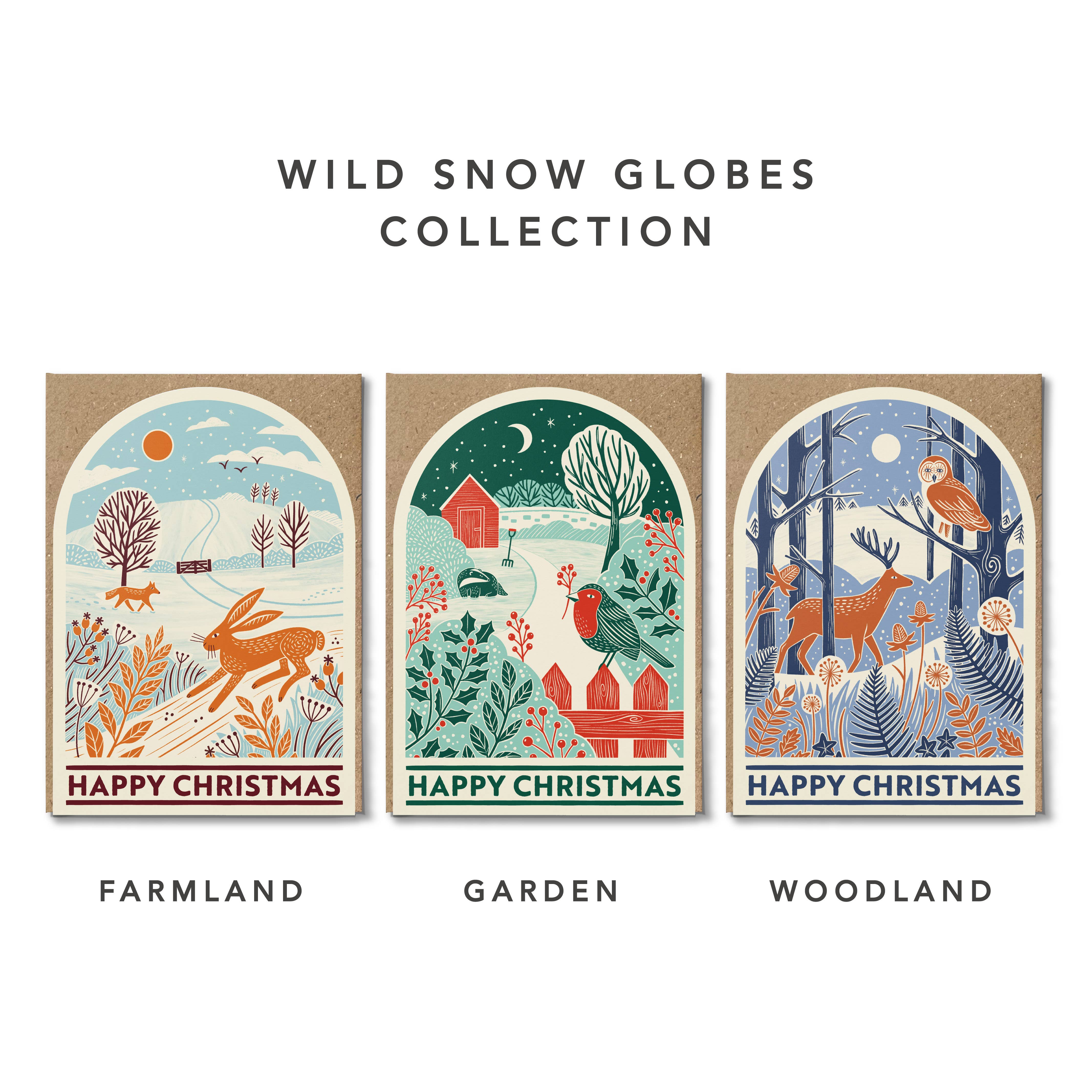 Bird & Co Studio - Wholesale Christmas Card - Farmland Snow Globe | Countryside Charity Christmas Card3