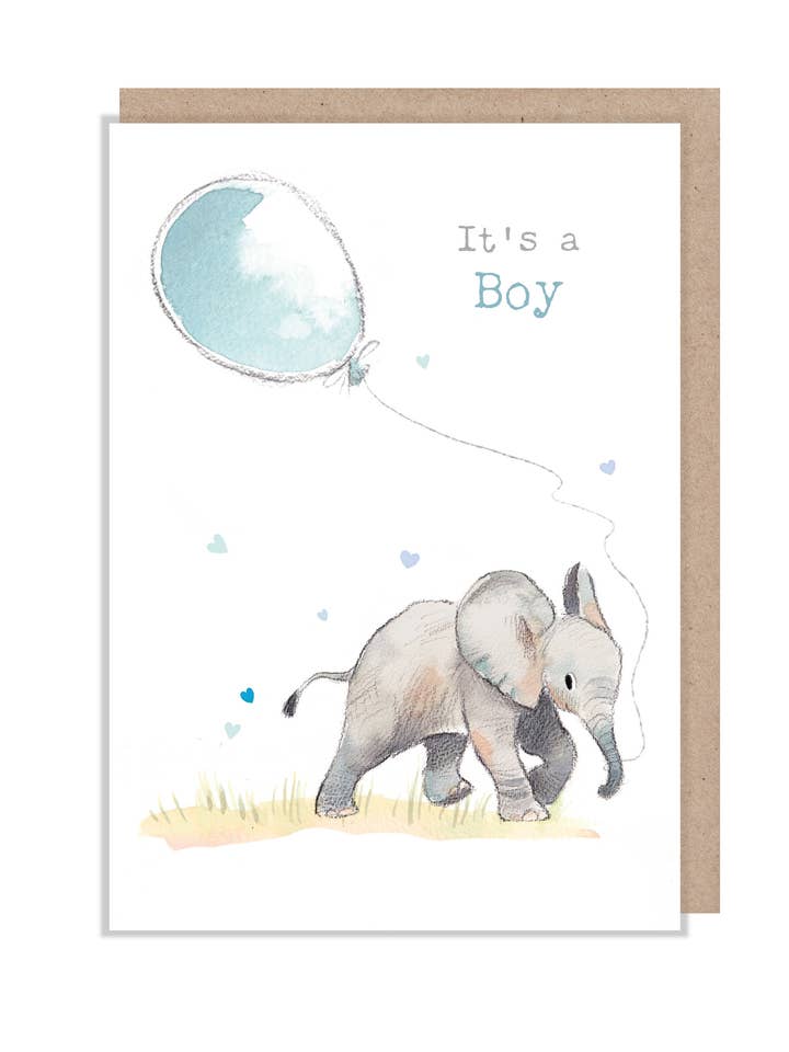 Tarjeta Baby Boy - Elefante con globo azul - WWE029 para venta al por mayor de Paper Shed Design Ltd