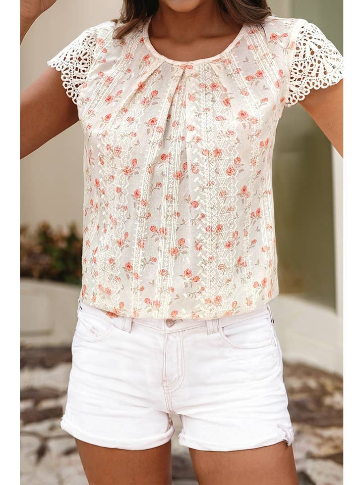 Bright Green LDC Floral Print Embroidery Detail Crochet Blouse for wholesale on Faire