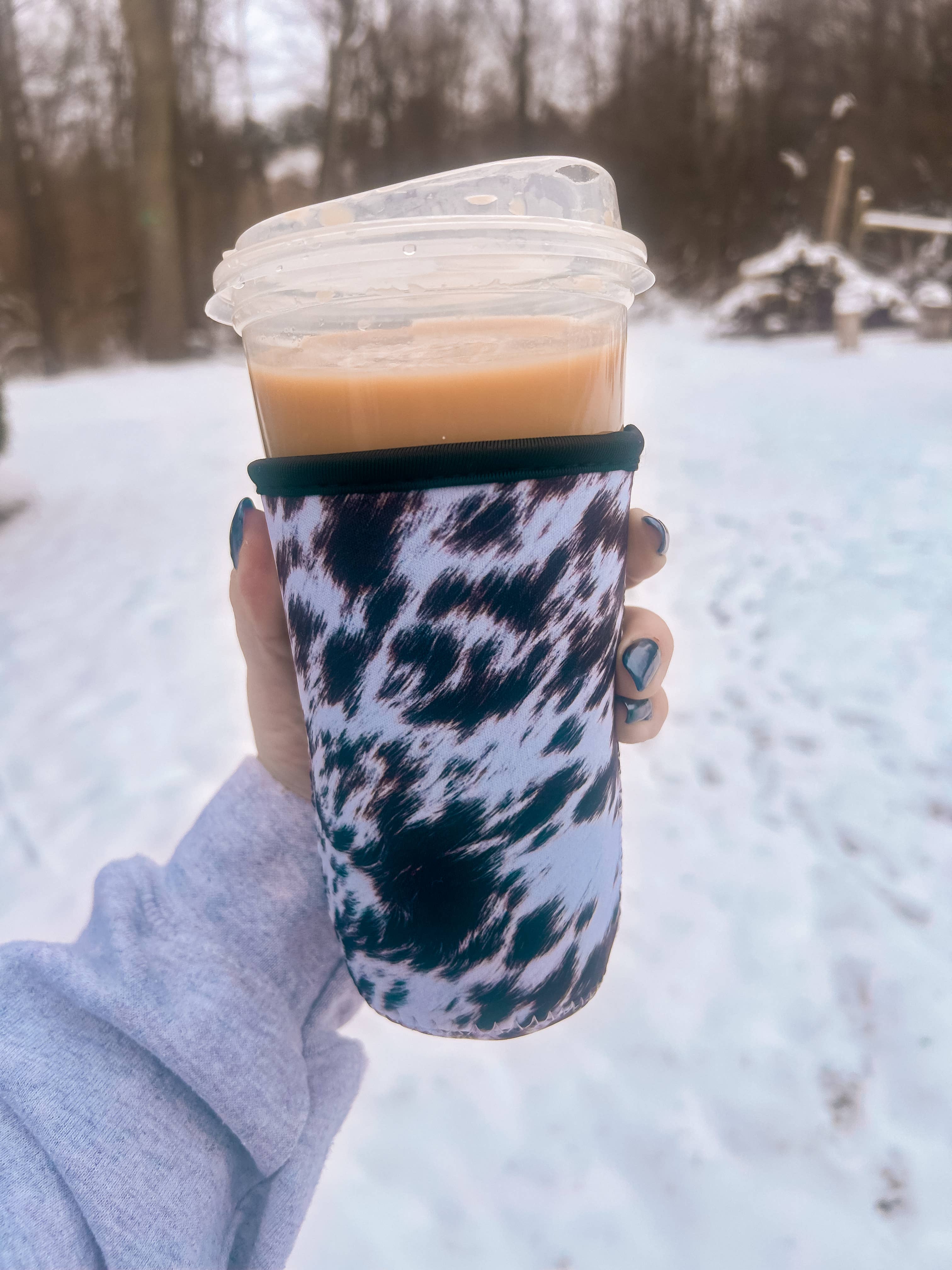 The Wild Buck Company - Wholesale Drink Huggers & Koozies - Cowhide Iced Coffee Coozie/ Drink Sleeve1