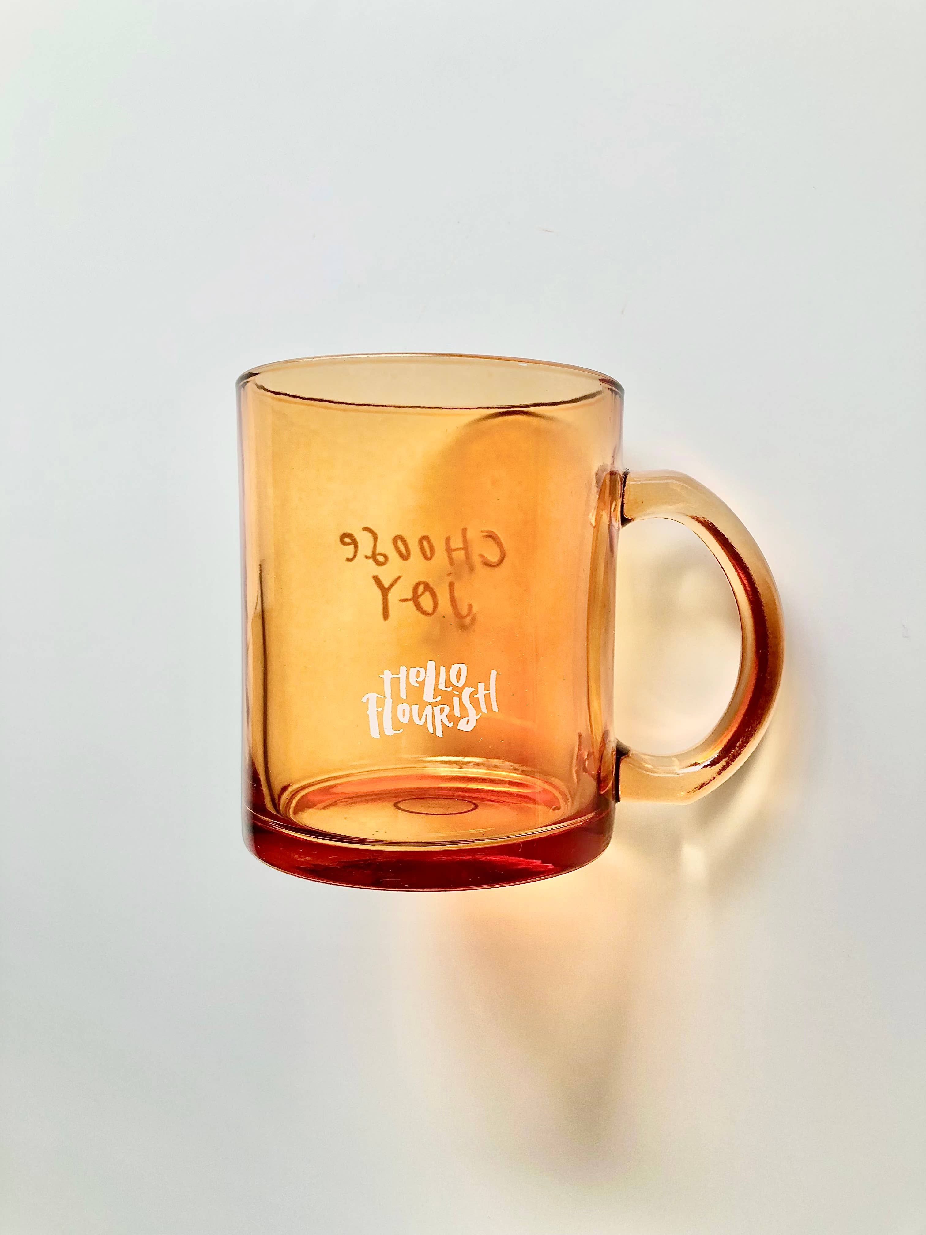 Hello Flourish - Wholesale Coffee Mug - Choose Joy Amber Glass Mug1