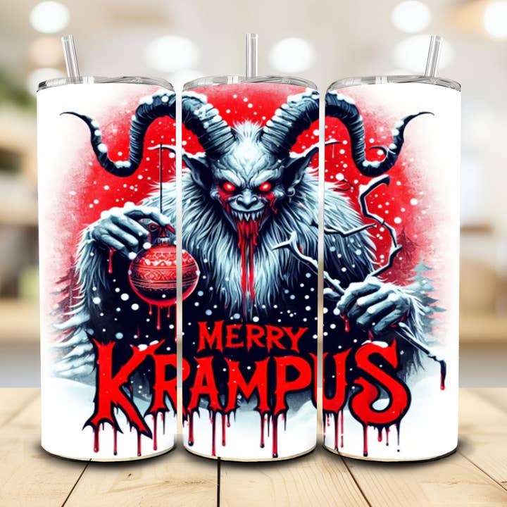 Merry Krampus Christmas Tumbler, 20 oz. Stainless Steel for wholesale by Stencil Art Canada