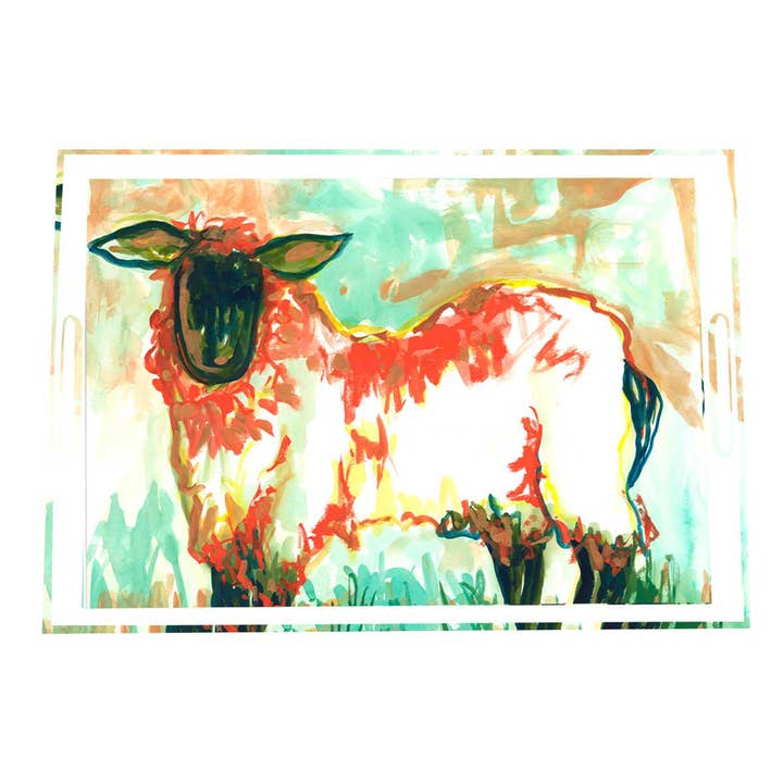 Red Lamb Acrylic Tray for wholesale by By Robin Raymond