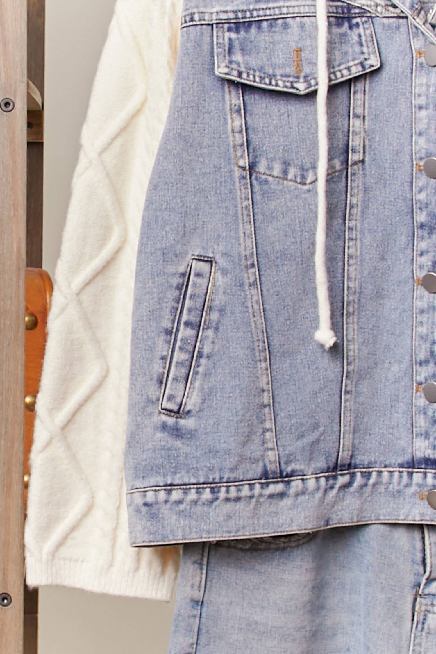 Cable Knit Sleeve Denim Jacket for wholesale on Faire4