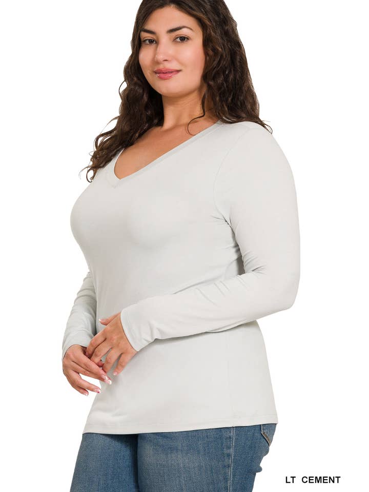 42POPS - Wholesale T-Shirt - Women's - ",.Plus Microfiber Long Sleeve V Neck Tee19