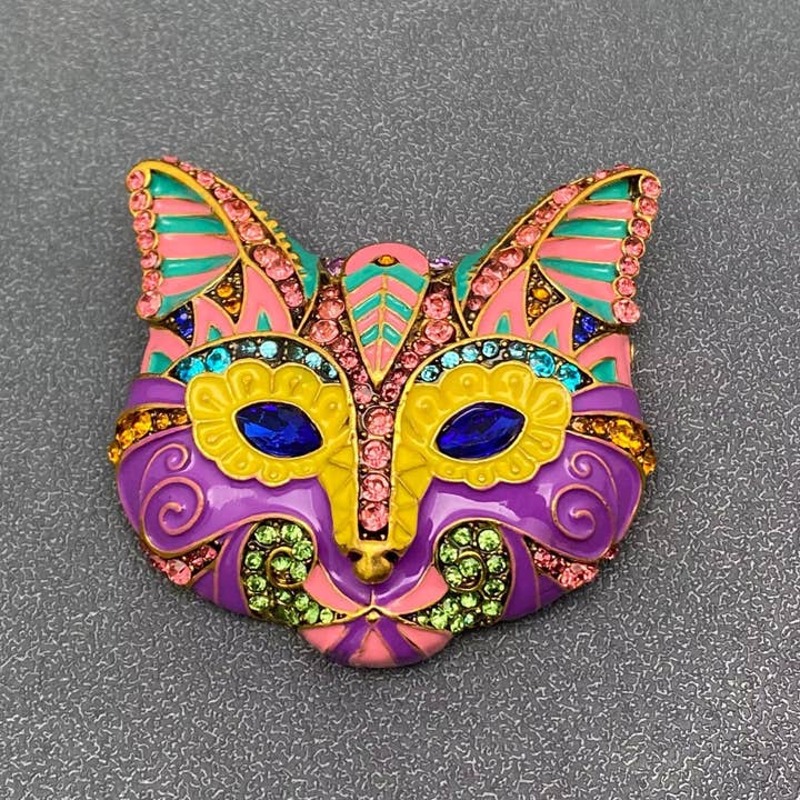 Mio Queena - Wholesale Brooch - Rhinestone Enamel Cat Mask Brooch