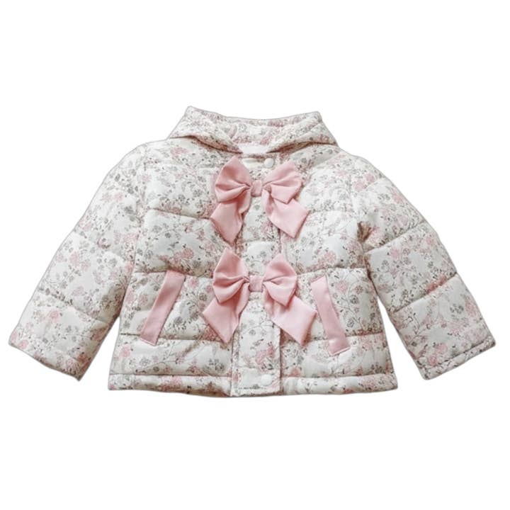 Chaqueta acolchada con capucha y lazo floral para bebé y niño pequeño rosa o amarilla para venta al por mayor de Zeus and Lexi Kids
