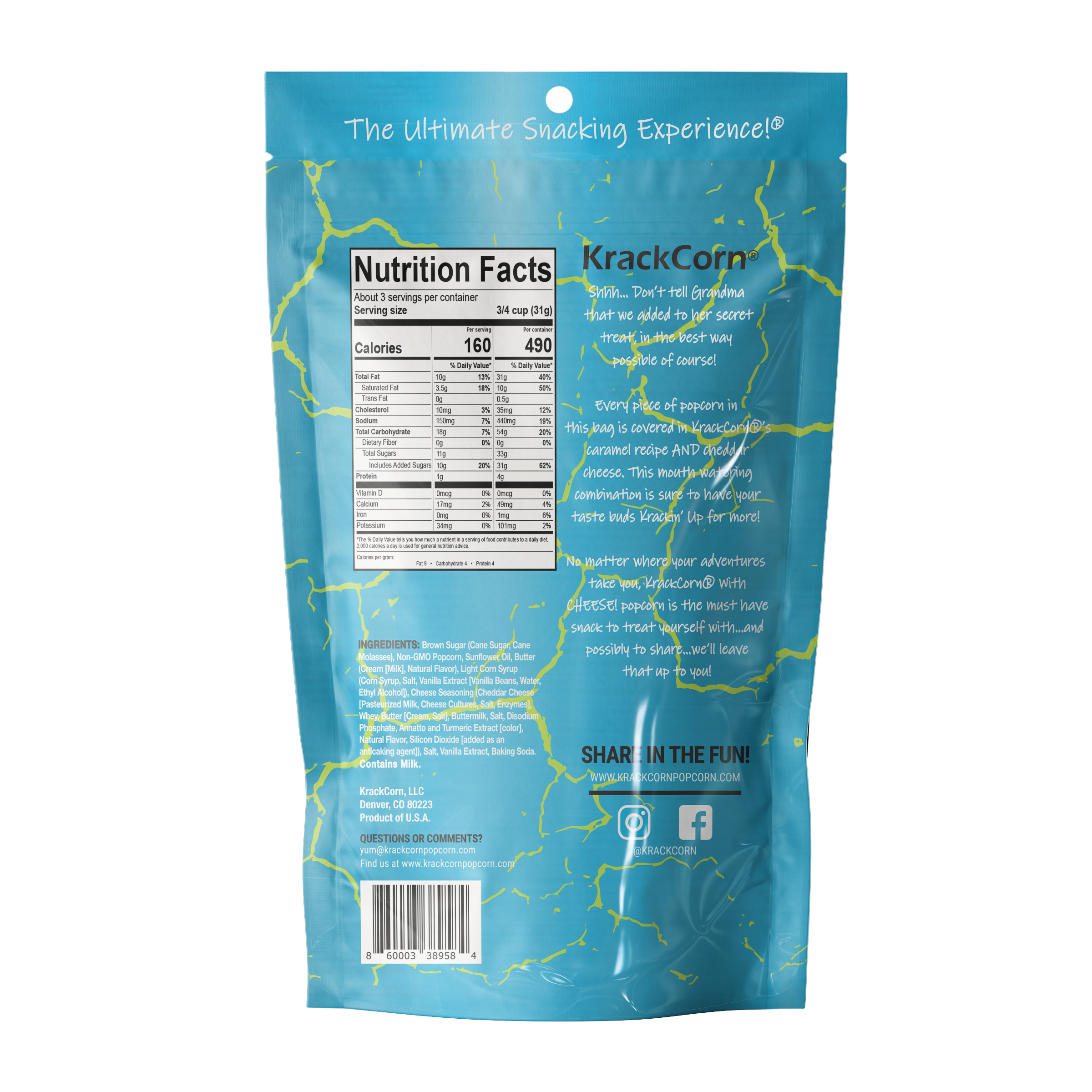 KrackCorn - Wholesale Popcorn - KrackCorn Popcorn With Cheese! 3.25oz - 6ct case2