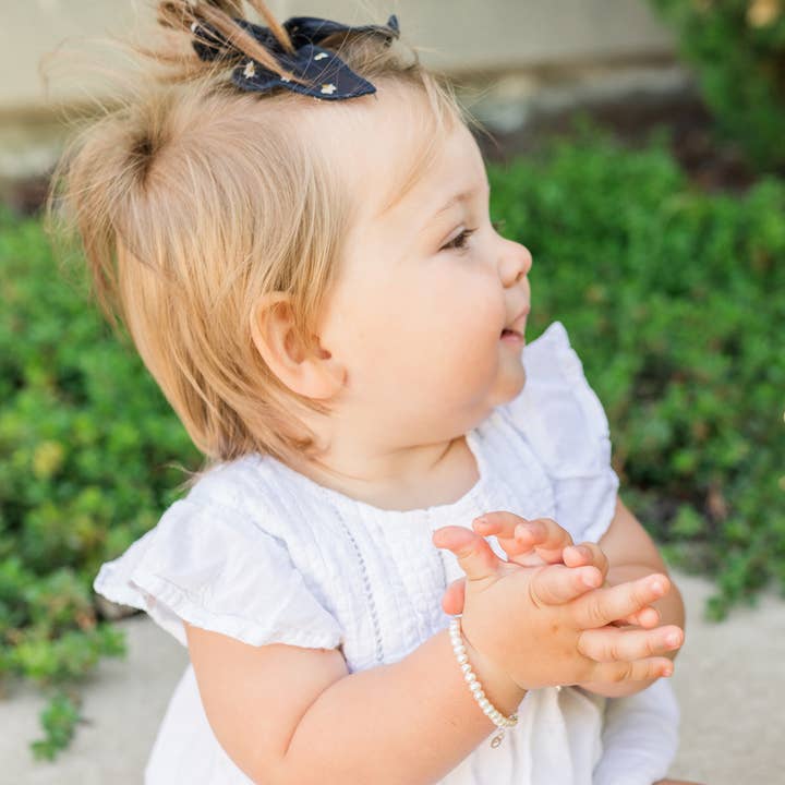 Cherished Moments - Wholesale Beaded Bracelet - Kids - Girls Silver Pearl Baby Baptism Bracelet, 1st Communion Gift