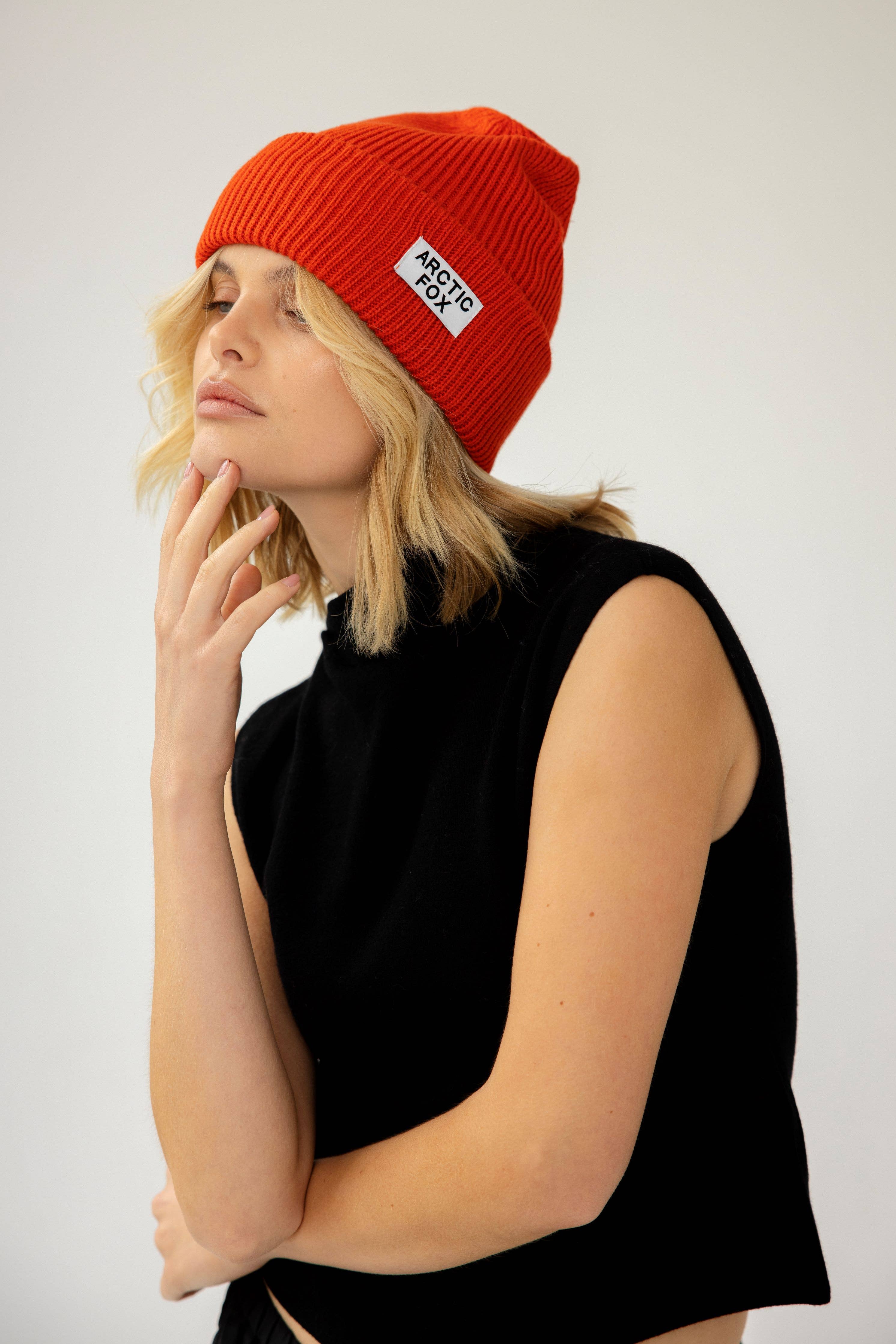 ARCTIC FOX & CO. - Vente Bonnet – unisexe - Bonnet recyclé en bouteilles plastique - Corail ensoleillé - AW253