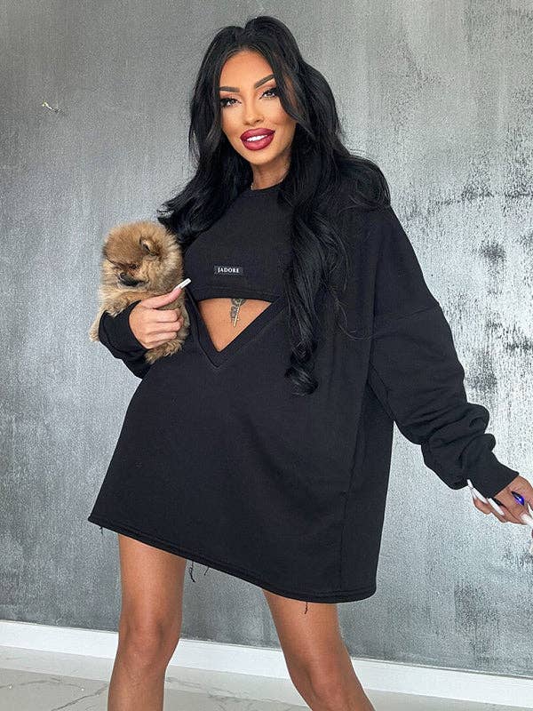 KAKI Completo due pezzi: mini abito e top smanicato a girocollo in tinta unita, vestibilità ampia in vendita all'ingrosso su Faire11