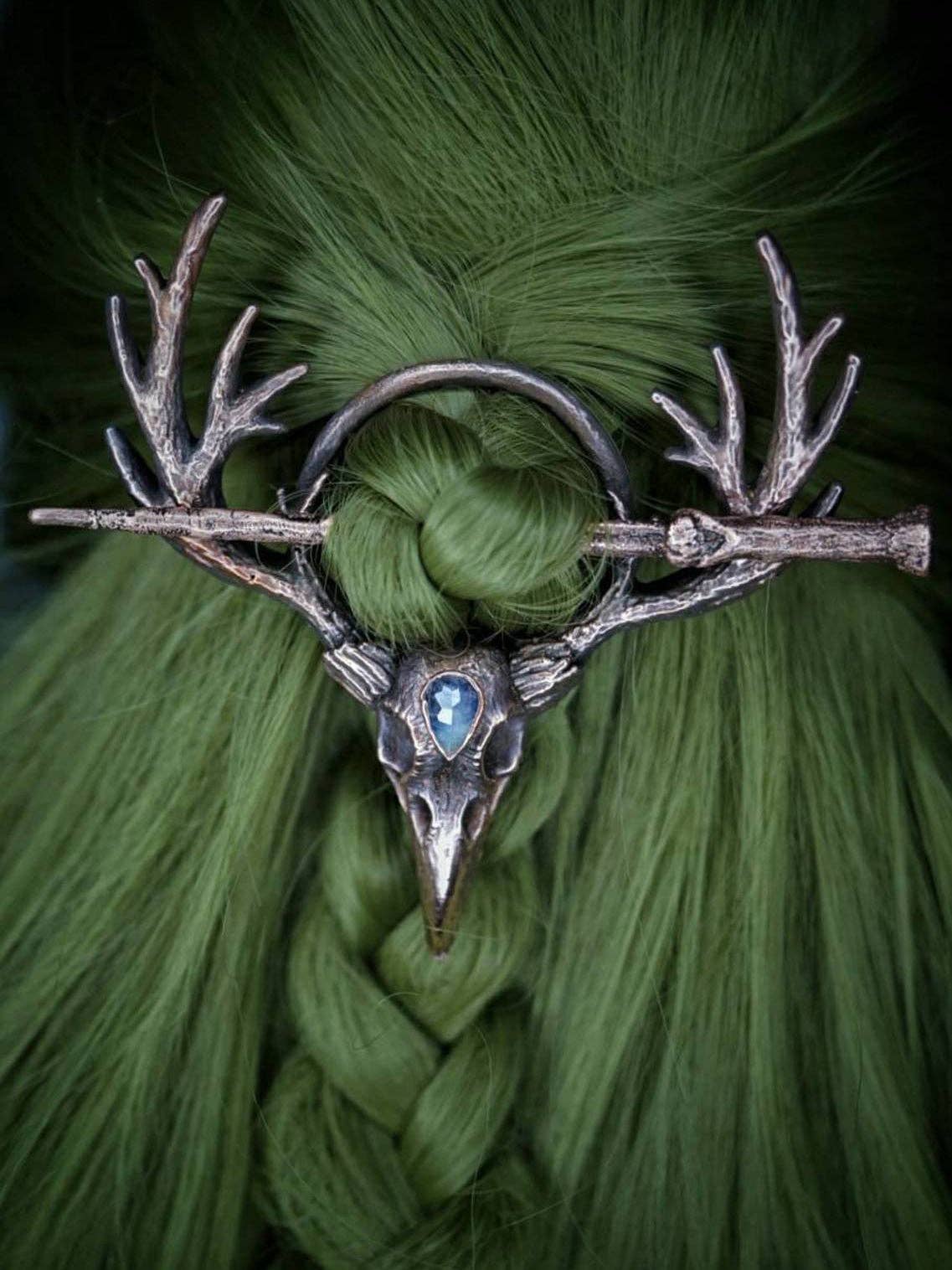 Copper Vintage Crow Skull Moonstone Hair Accessories for wholesale on Faire1