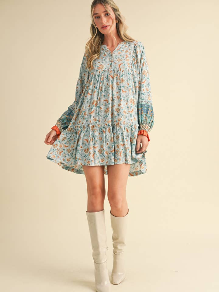 &MERCI - Wholesale Dress - Women's - EXCLUSIVE PRINT PUFF SLEEVE TIERED BABYDOLL DRESS MDR34903