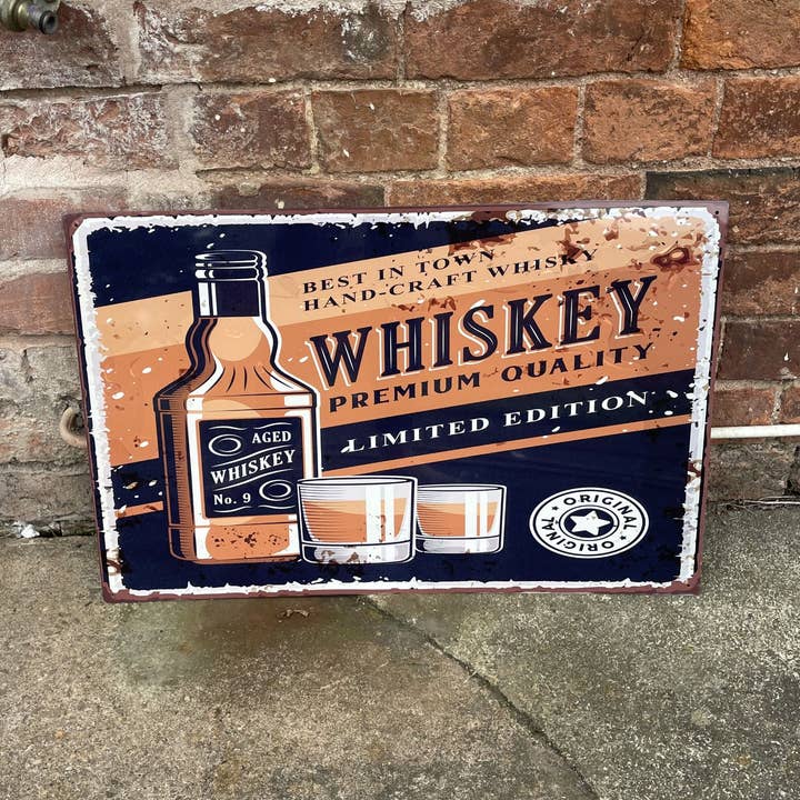 Whiskey Bar Retro Tin Sign Metal Sign Plaque for wholesale by The British Metal Signs Company