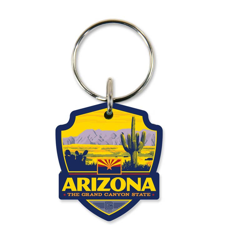 AZ Cactus Emblem Wooden Key Ring for wholesale by Tourist Courts