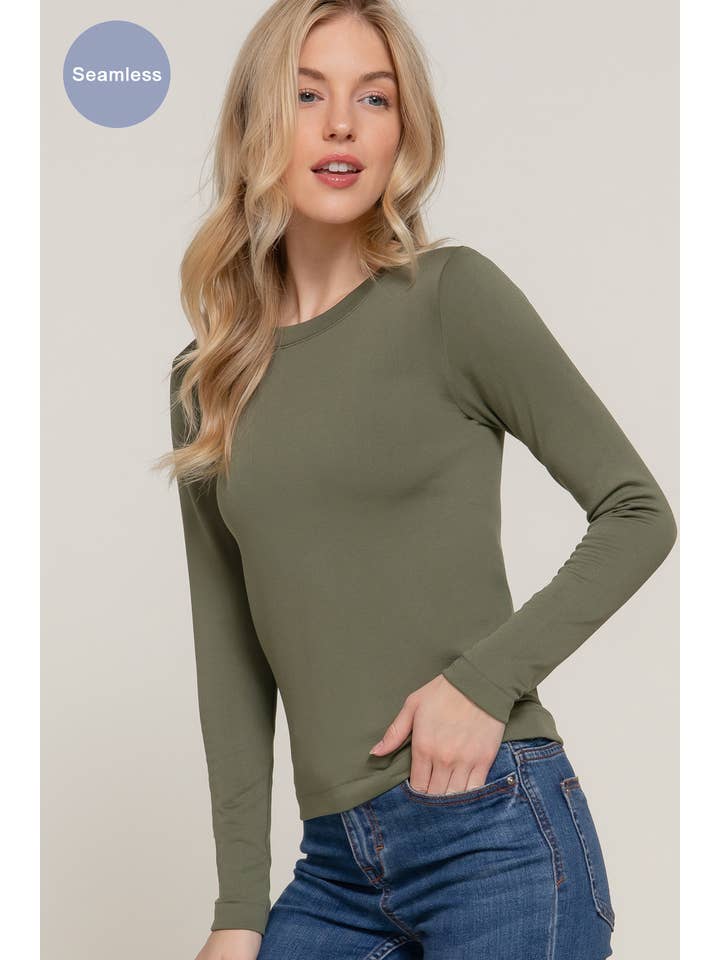 Active Basic | Active USA - Wholesale Knit Top - Women's - Long Sleeve Crew Neck Inner Fur Seamless Top