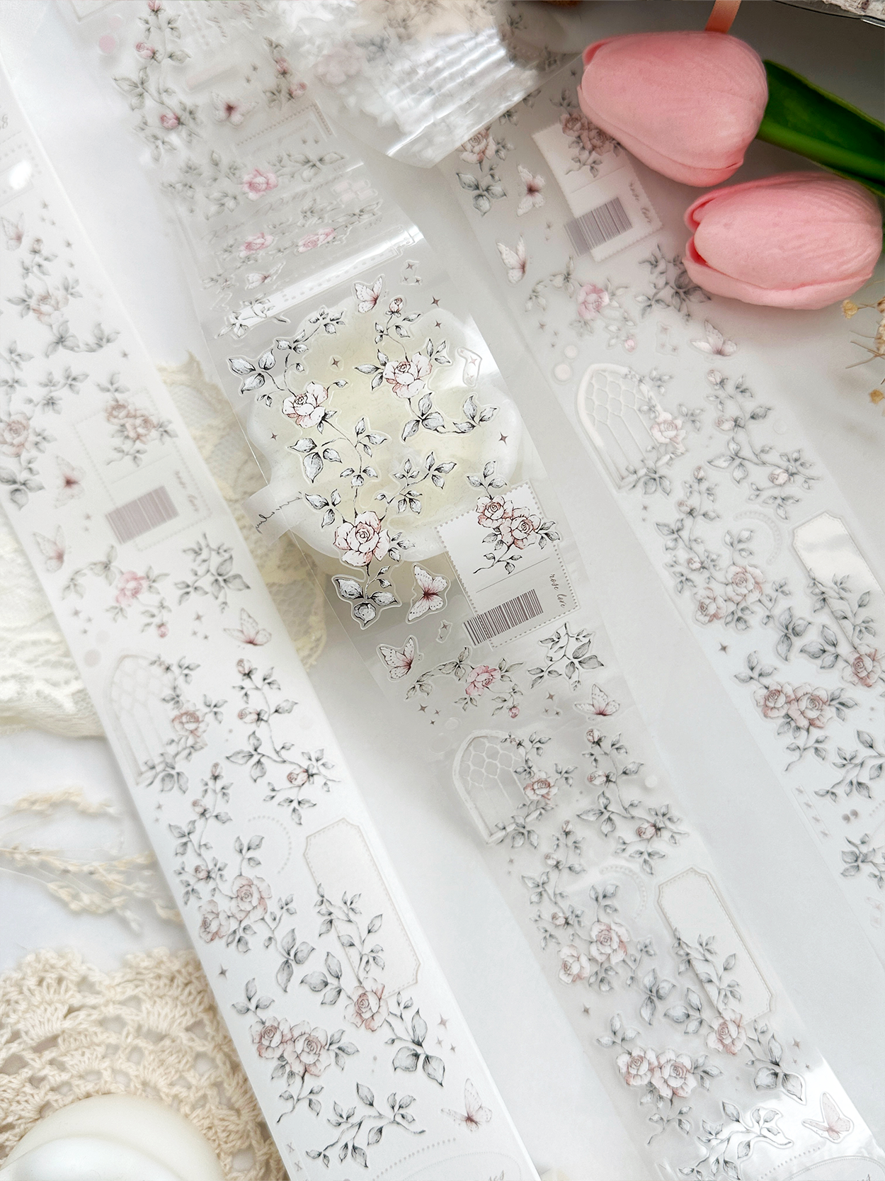 leelajournals - Wholesale Washi-tape - vooraf gesneden PET-tape met veldrozen (washi tape, lus)6