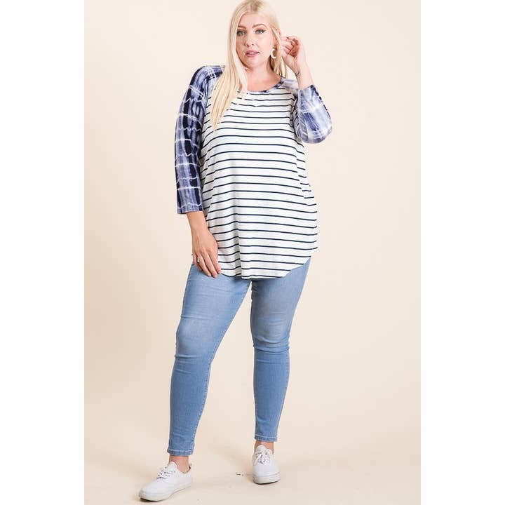 Tie Dye Three Quarter Sleeve Top for wholesale by Reborn J