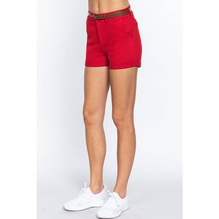 Paperdoll - Wholesale Shorts - Women's - COTTON-SPAN TWILL BELTED SHORT PANTS 1