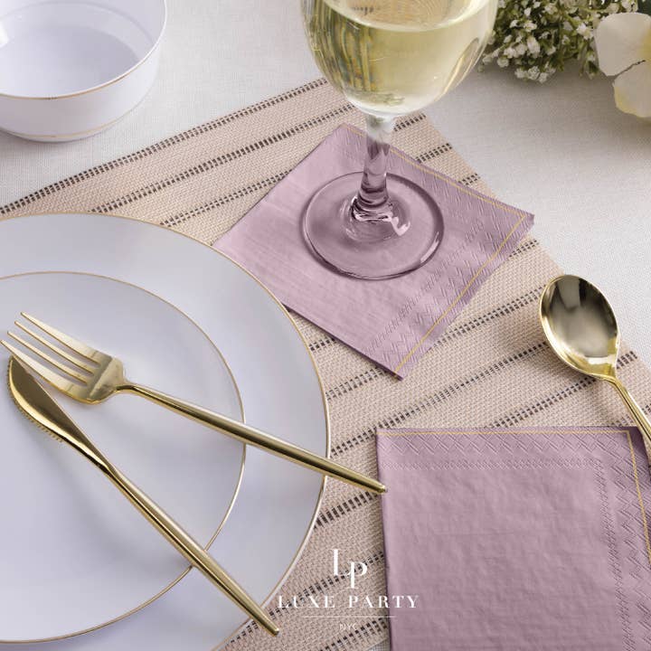 Mauve with Gold Stripe Paper Cocktail Napkins | 20 Napkins for wholesale by Luxe Party