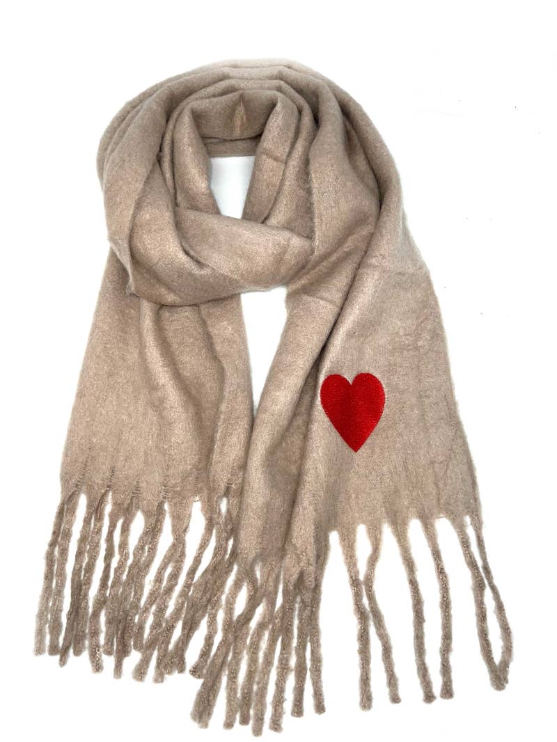 LINETA - Venta al por mayor Bufanda - Mujer - Bufanda grande con flecos y corazón bordado HH-2100