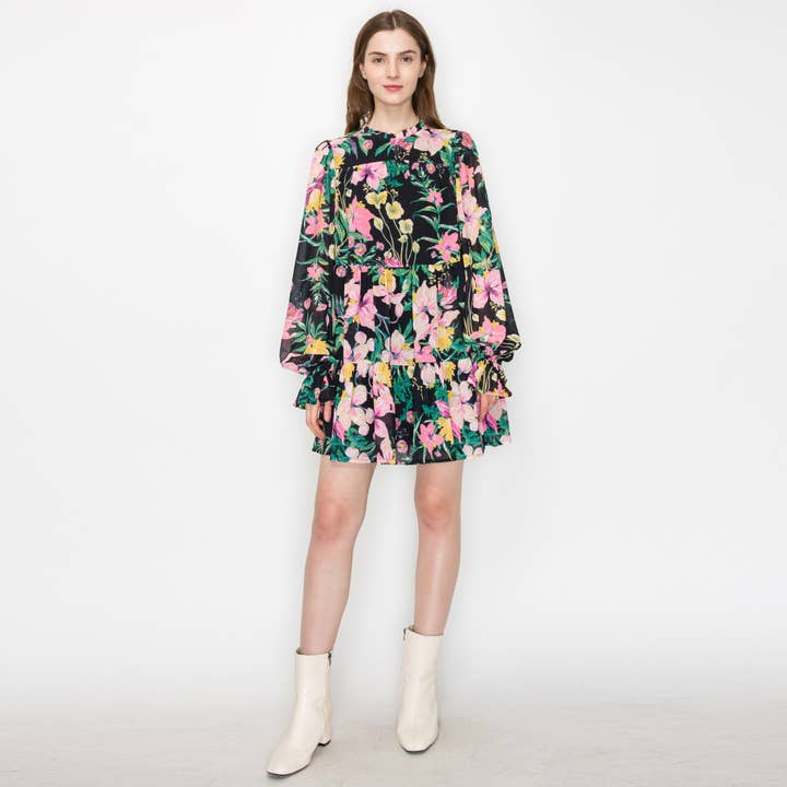 LoveWednesday - Vendita all'ingrosso Vestito - Donna - Vestito mini nero a fiori selvatici - LWD2595