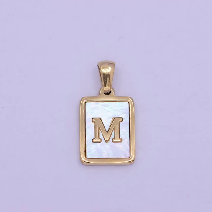 Aim Eternal - Wholesale Individual charm/pendant - Mother of Pearl Letter Charm Gold Tag Alphabet Charm, Shell Letter Pendant Personalized Letters Initial Charm Stainless Steel A-862-A-87412