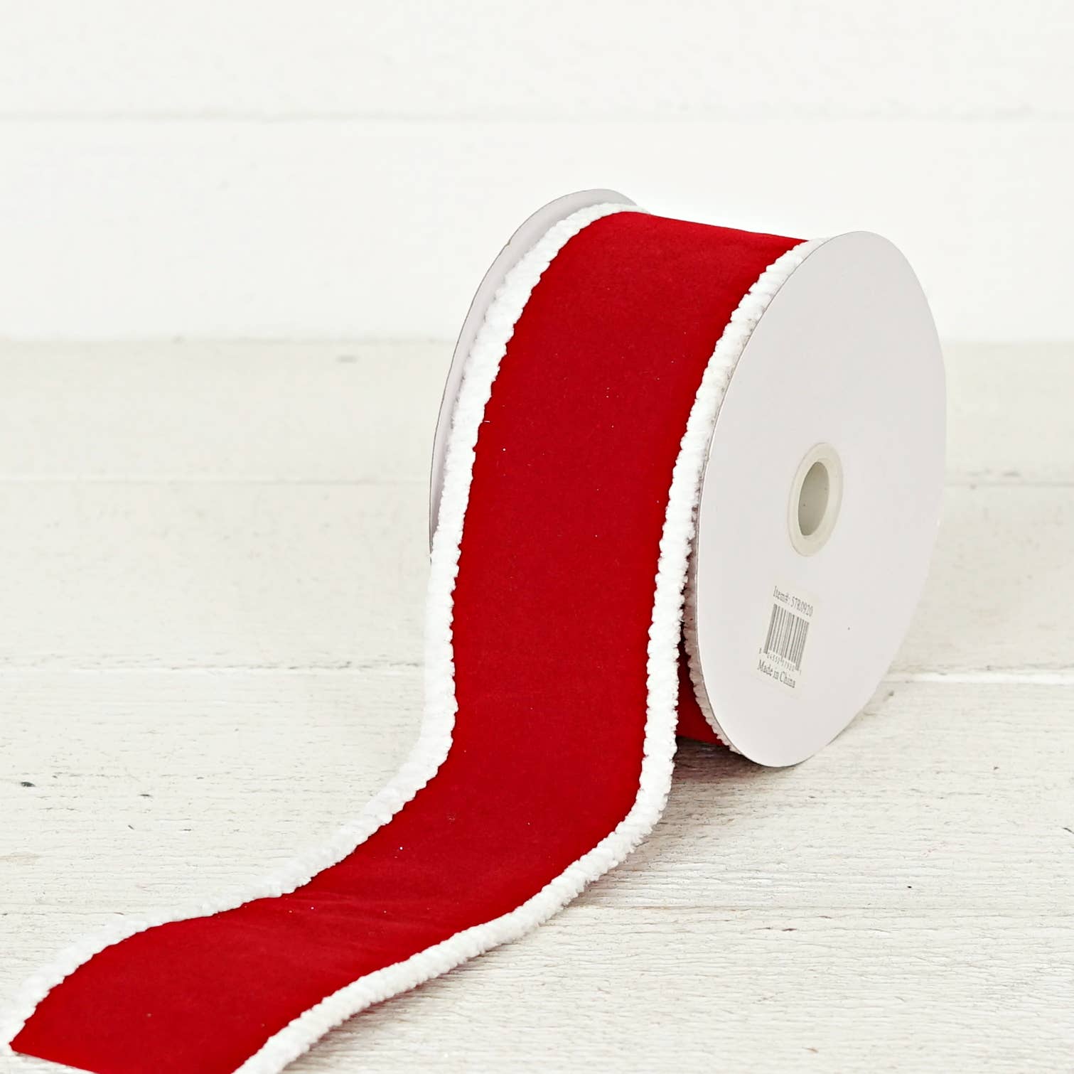 Holiday Depot Inc. - Wholesale Ribbon - Gift Wrapping - 57R0920 - 2.5inWx10Yard Wired Ribbon-Flock Red/Snowy Wire/Re3