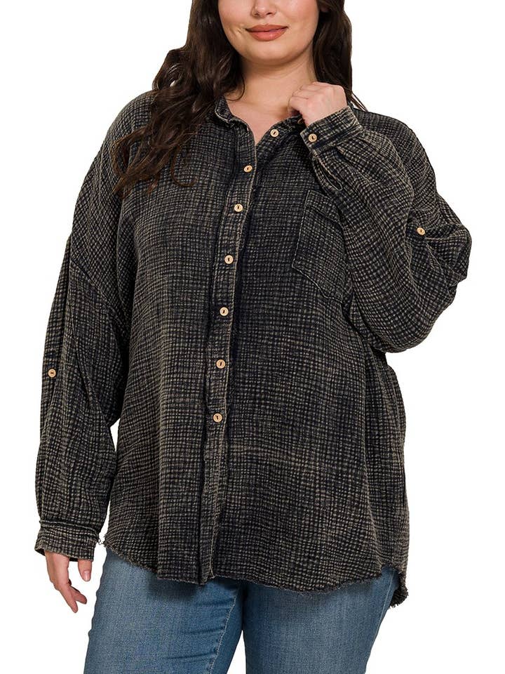 Vanilla Monkey - Wholesale Button Down Shirt - Women's - Plus Washed Double Gauze Button Down Shirt