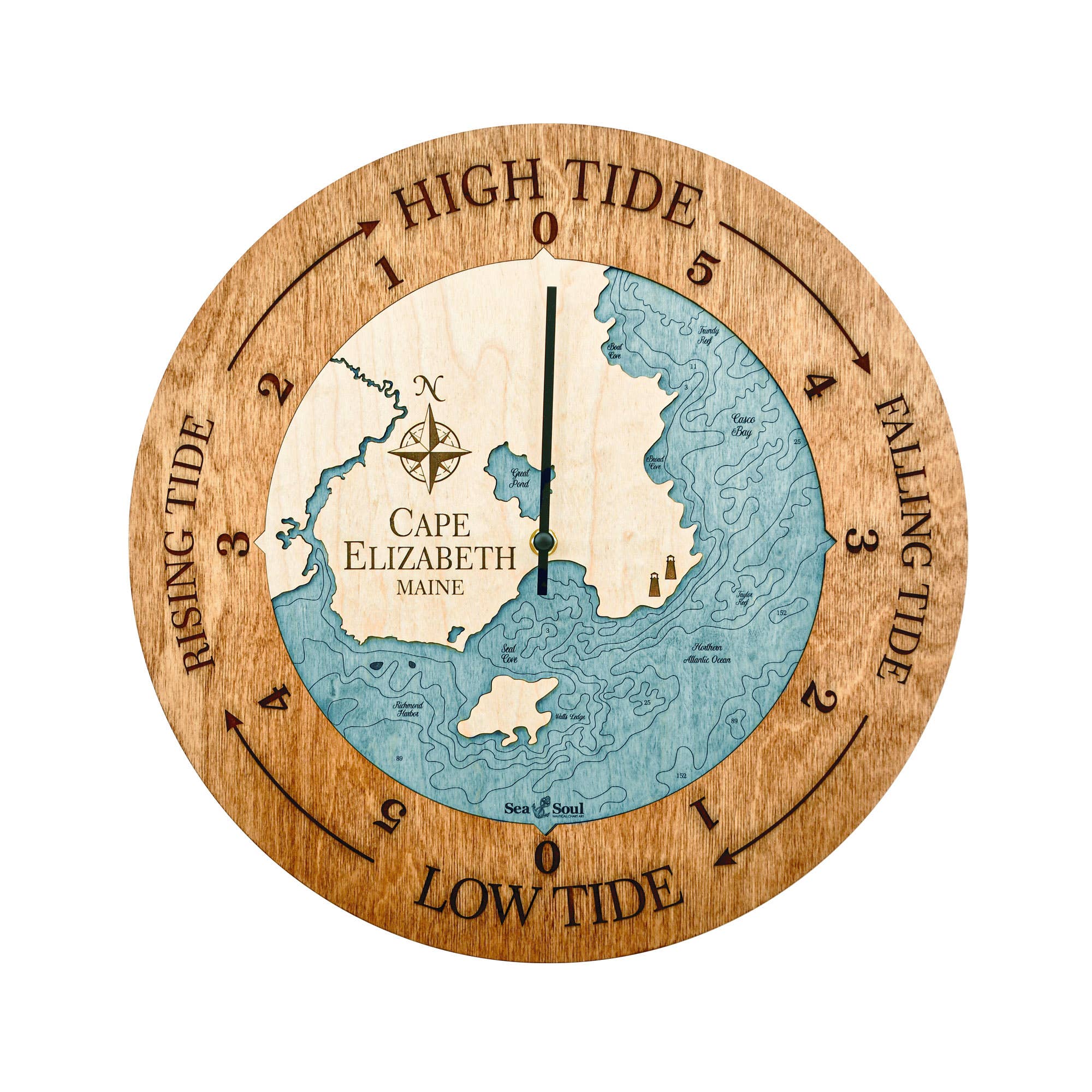 Sea & Soul Nautical Chart Art - Vente Horloges murales - Carte de profondeur d'eau de la côte du Maine26