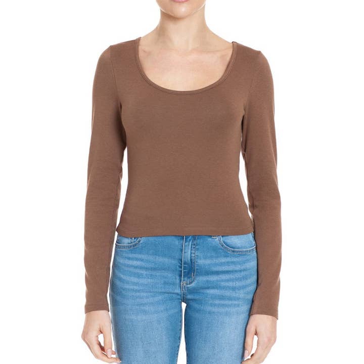 BRUSHED SCOOP NECK LONG SLEEVE CROPPED TOP for wholesale by UP CLOTHING