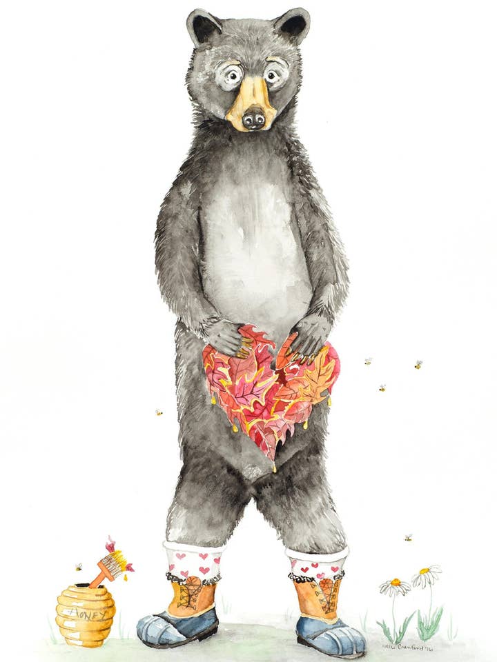 Bear Valentine 5”x7” Notecard for wholesale by Katie Crawford Art