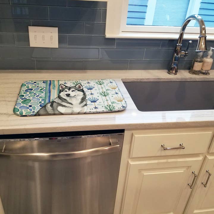 Cinza e Branco Alaskan Malamute Vidro do Mar Costeiro Prato de Secagem por atacado de Caroline's Treasures