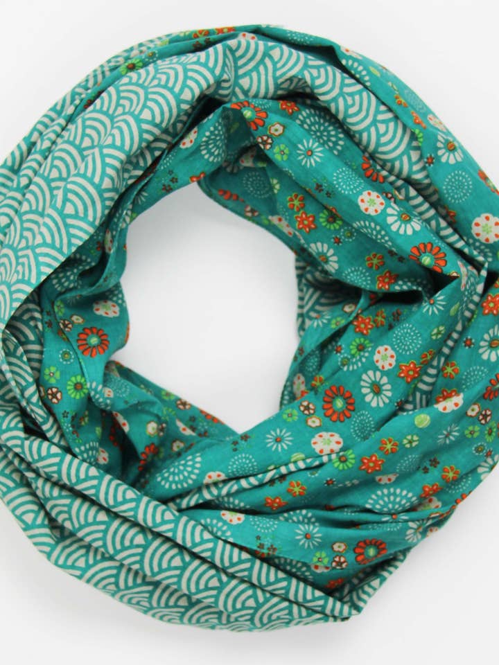 Foulard Cotone Bio Kohana Turchese per la vendita all'ingrosso da parte di Les Belles Vagabondes
