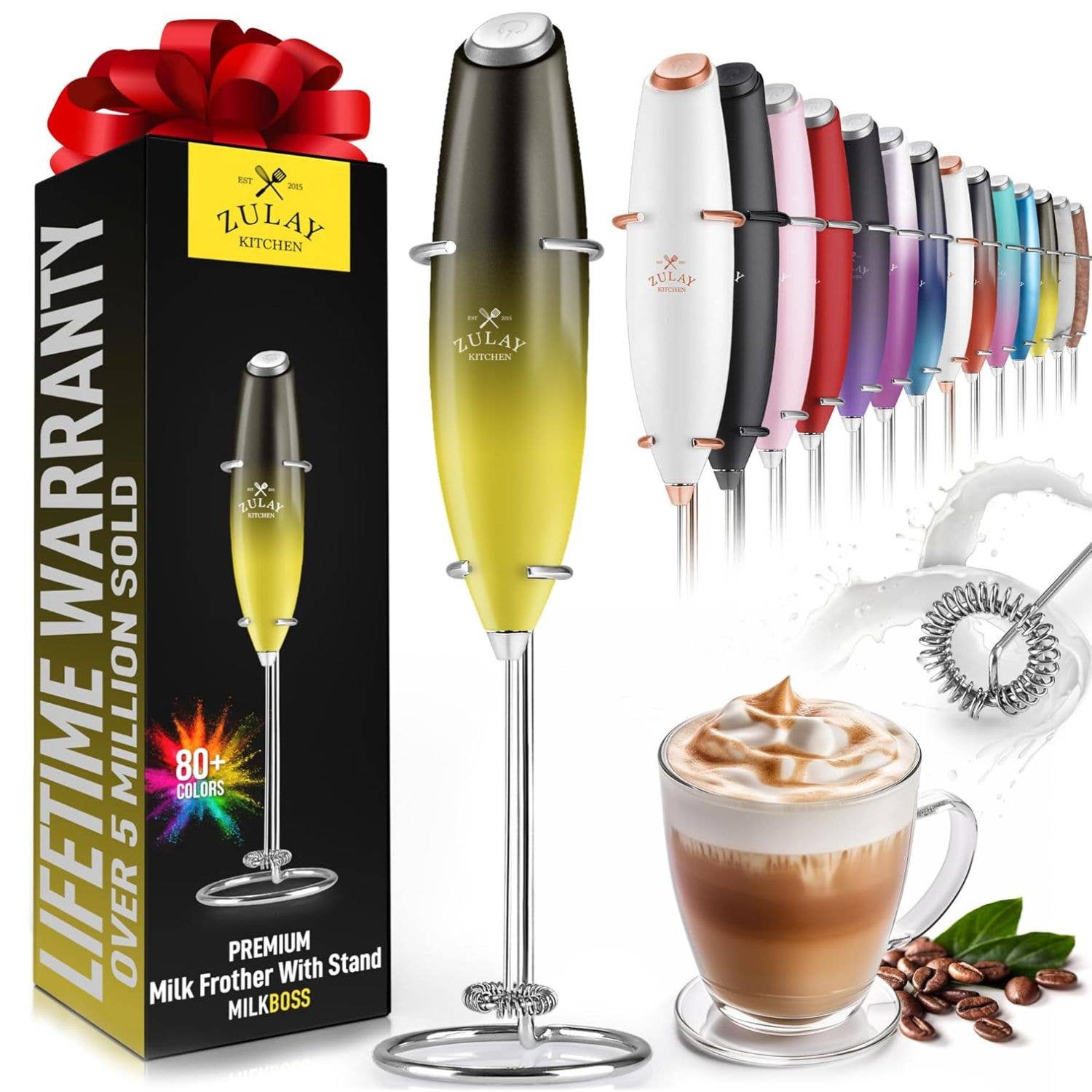 Zulay Kitchen - Wholesale Kitchen Tool/Gadget - Powerful Handheld Milk Frother with Stand0