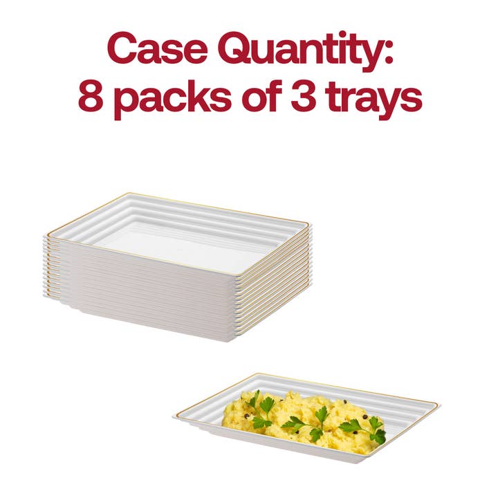 Smarty had a Party - Wholesale Serving Tray - 9" x 13" White/Gold Rim Plastic Serving Trays - 3 pcs3