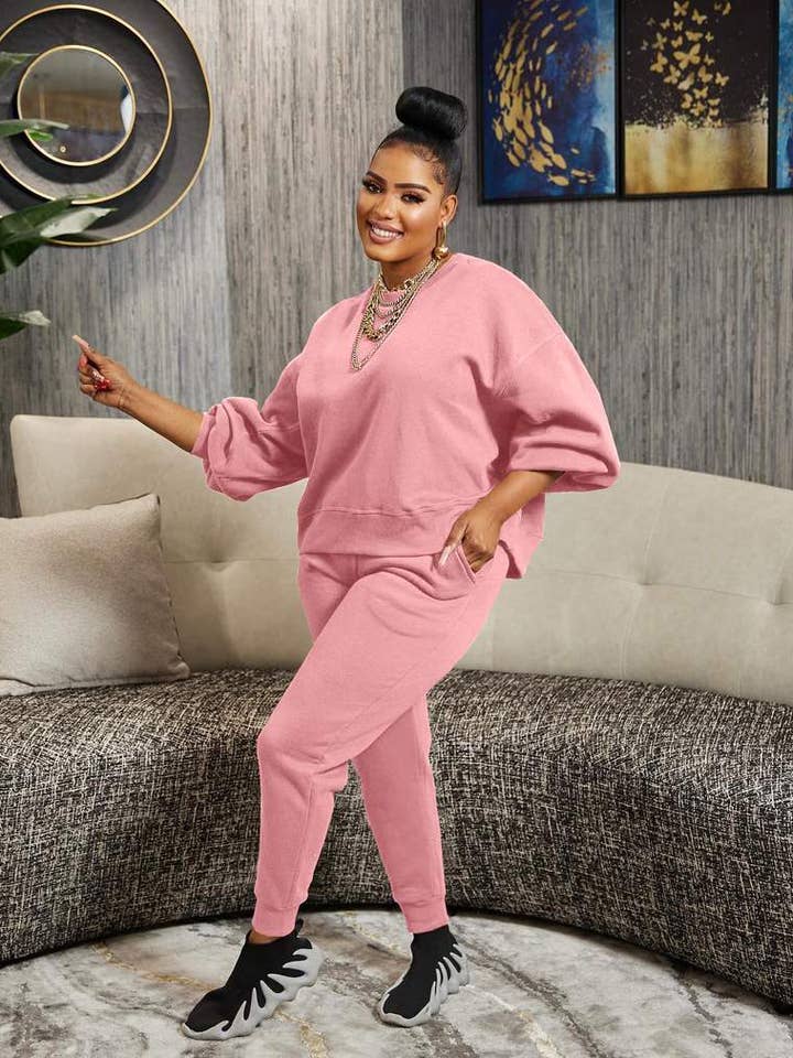 solid women sweat pants sweatsuit two piece set for wholesale by Queen Fashion