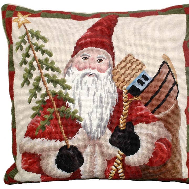 Michaelian Home/India Overseas Traders, Inc. - Wholesale Pillow/Cushion - Kids & Baby - COLONIAL SANTA NEEDLEPOINT PILLOW 18" X 18"