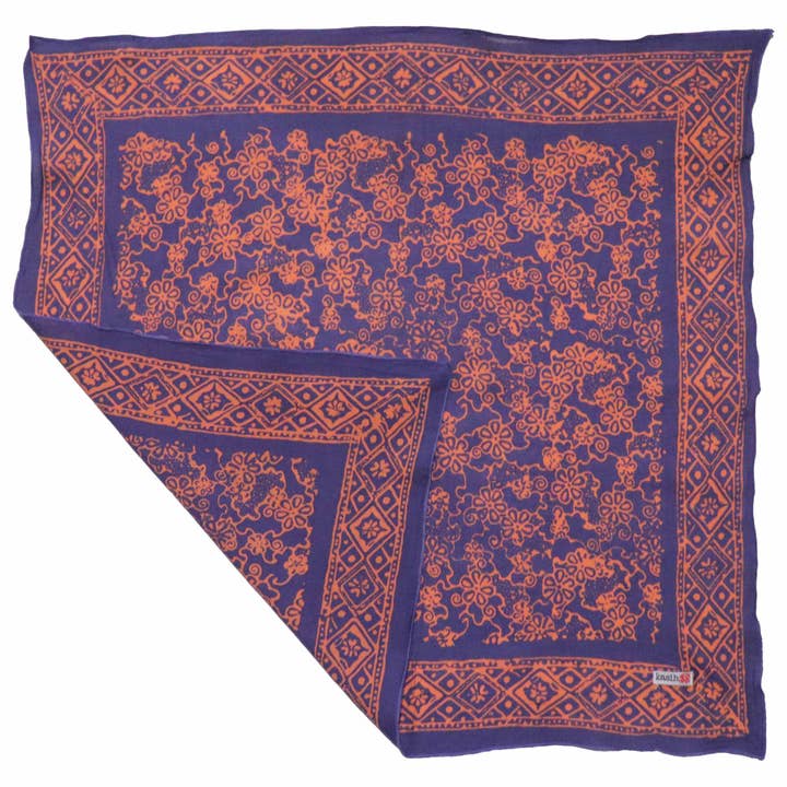 Bandana Batik Tingida à Mão, Rosa Azul 100% Algodão Suave, Mangostão, Lenço de Cabeça, Envolvimento de Cabeça por atacado de Kasih Co-op