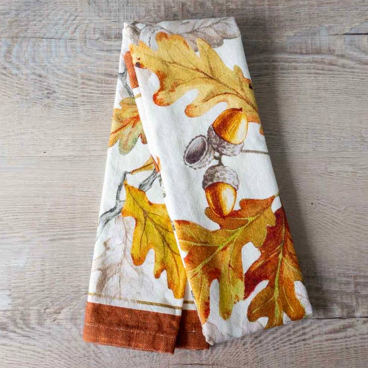 Printed Cotton Tea Towel - Autumn Acorns for wholesale by West Coast Handmade