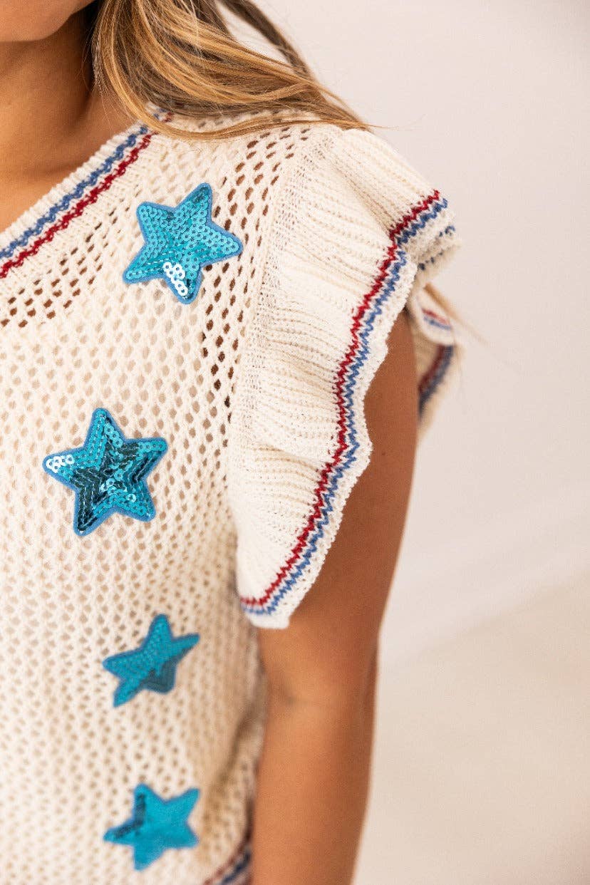 Beige Knit Vest With Sequin Stars Patches for wholesale on Faire7